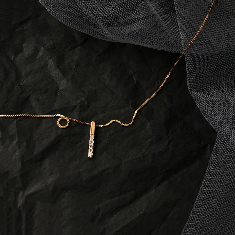 ANENJERY Silver Color Strip Geometric Cubic Zircon Necklace Simple Clavicle Chain Charm Necklace For Women Jewelry S-N545