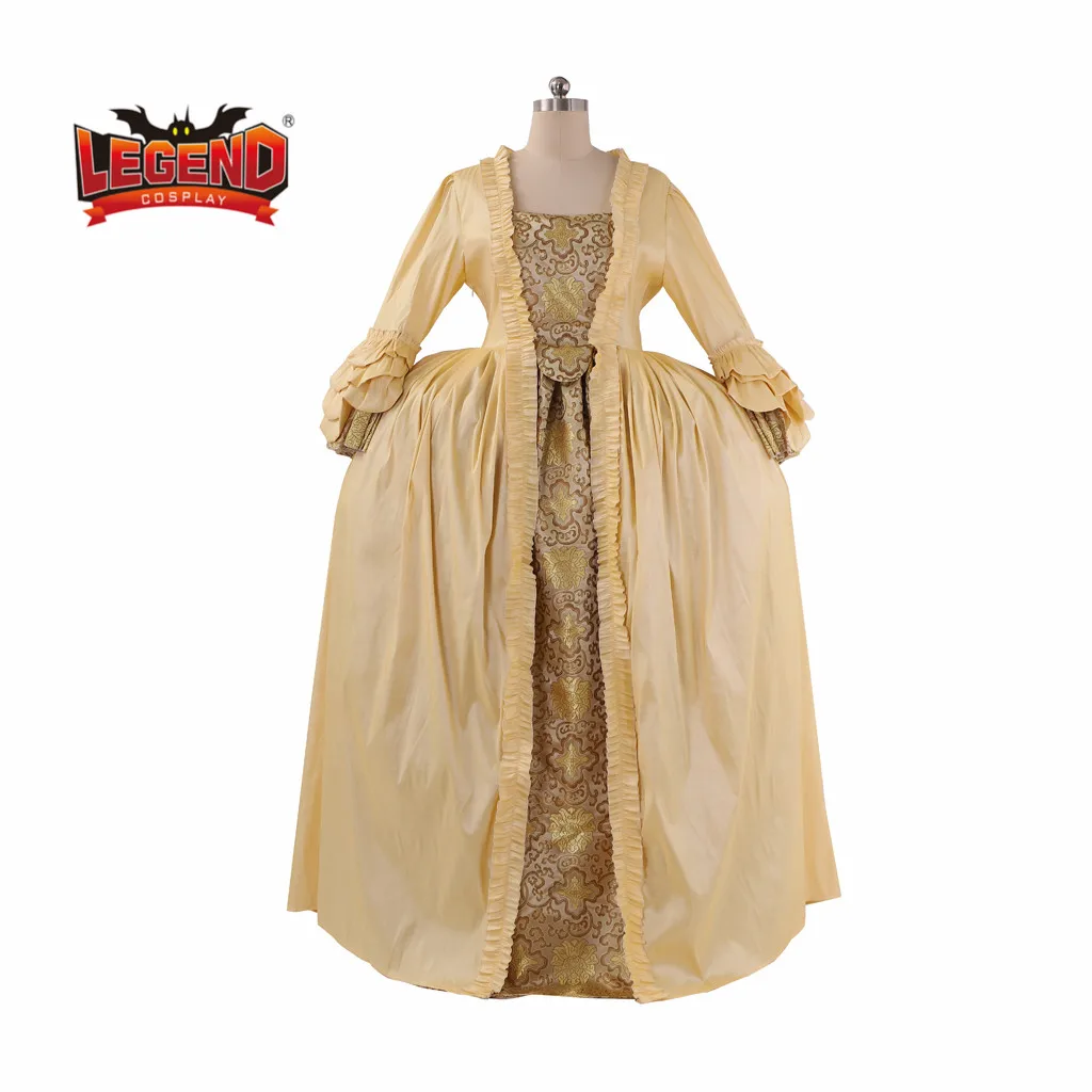 

Royal French Duchess Queen Civil war Theatre 18th Marie Antoinette DRESS Tartan Victorian Colonial gold yellow dresses