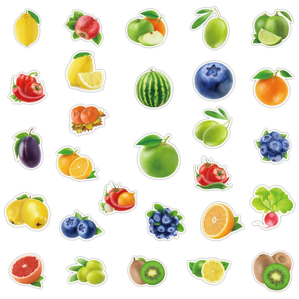 10/30/50/100pcs Fresh Fruit Vegetable Kid Stickers Toy To Study PVC Waterproof Fridge Stationery Luggage Kitchen Car DIY Sticker