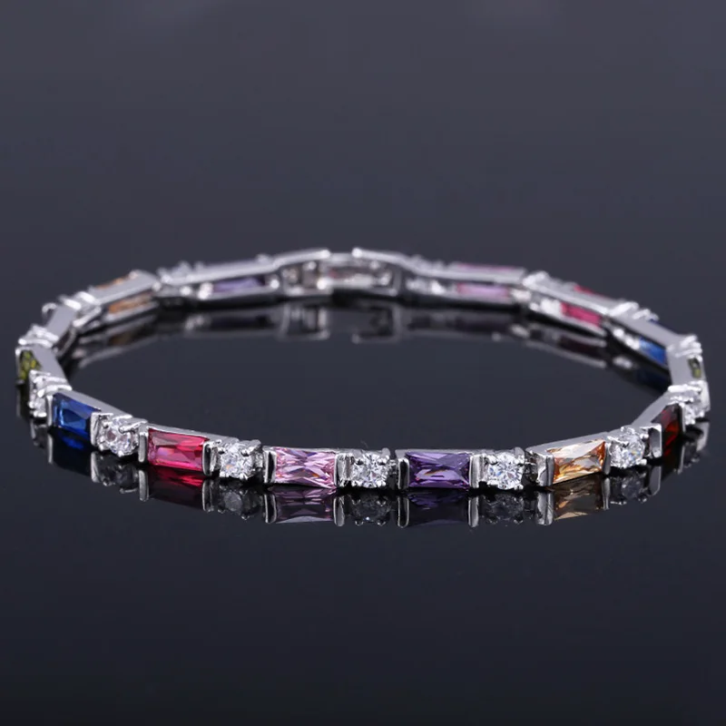 Pera Romantic Bridal Wedding Slim Charm Bracelets Purple and White CZ Crystal Big Square Shape for Women Party Jewelry Gift B060