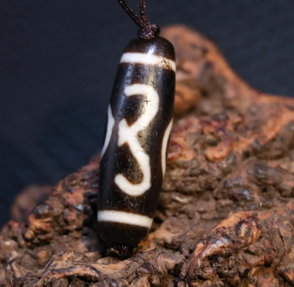 

AL Treasure Magic Power Tibetan old Agate 2 eye OX HORN dZi Bead Amulet Pendant Talisman Timestown UPD21Asw