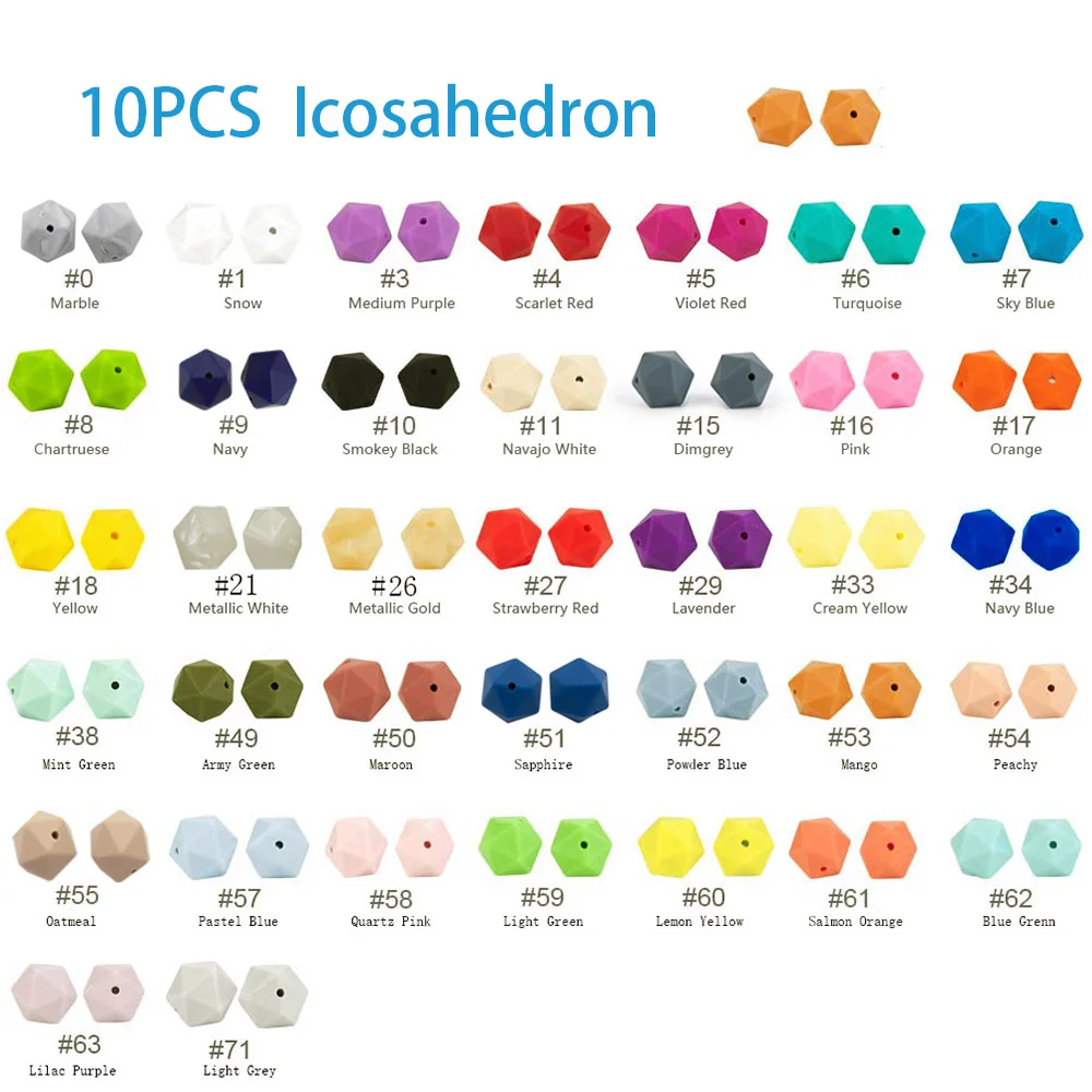 Cute-idea Silicone Beads Hexagon Beads 14mm 10pc Food Grade Silicone Teether DIY Pacifier Clips 17mm Icosahedron Beads Necklace