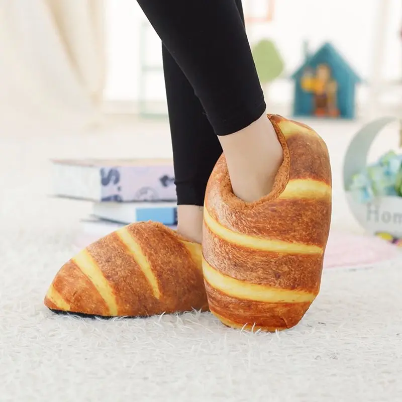 Fake imitation bread slippers lazy women slip on fur slides ladies winter footwear desginer faux toast pineapple durian slippers