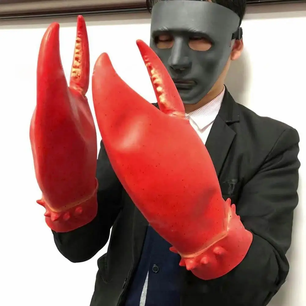 1 Pair Crab Lobster Claws Gloves Spoof Crayfish Pliers Mittens Cosplay Funny Party Latex Pretend Play Game Novelty Toy