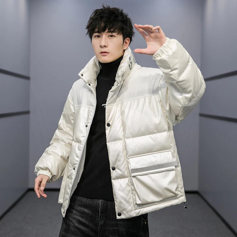 Down jacket men 2021 new winter coat male trend INS versatile thickened warm clothes white duck down loose bread coat for office