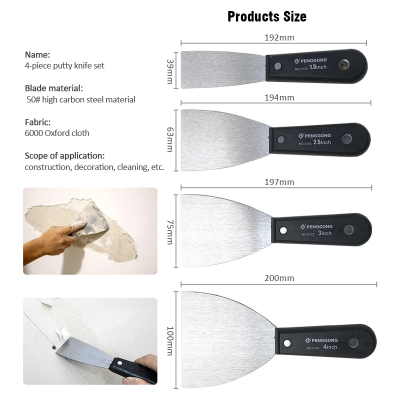 7pcs Putty Knife Set With Bag Scraper Blade 1"1.5" 2" 2.5" 3" 4" 5"Wall Shovel Carbon Steel Construction Tool Plastering Knife