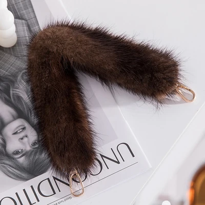 35cm Replacement Bag Strap Genuine Mink Fur Handbag Shoulder Straps Handle For Women Purse Belts Winter Accessories R43