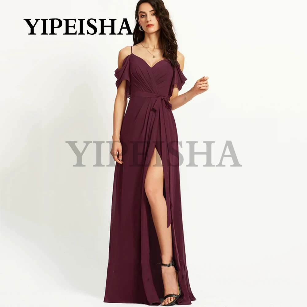 Simple V คอด้านหน้าแยกสูง A-Line ชุดราตรีสปาเก็ตตี้ Backless ชุดราตรีอย่างเป็นทางการ Vestidos De Fiesta فساتين السهرة