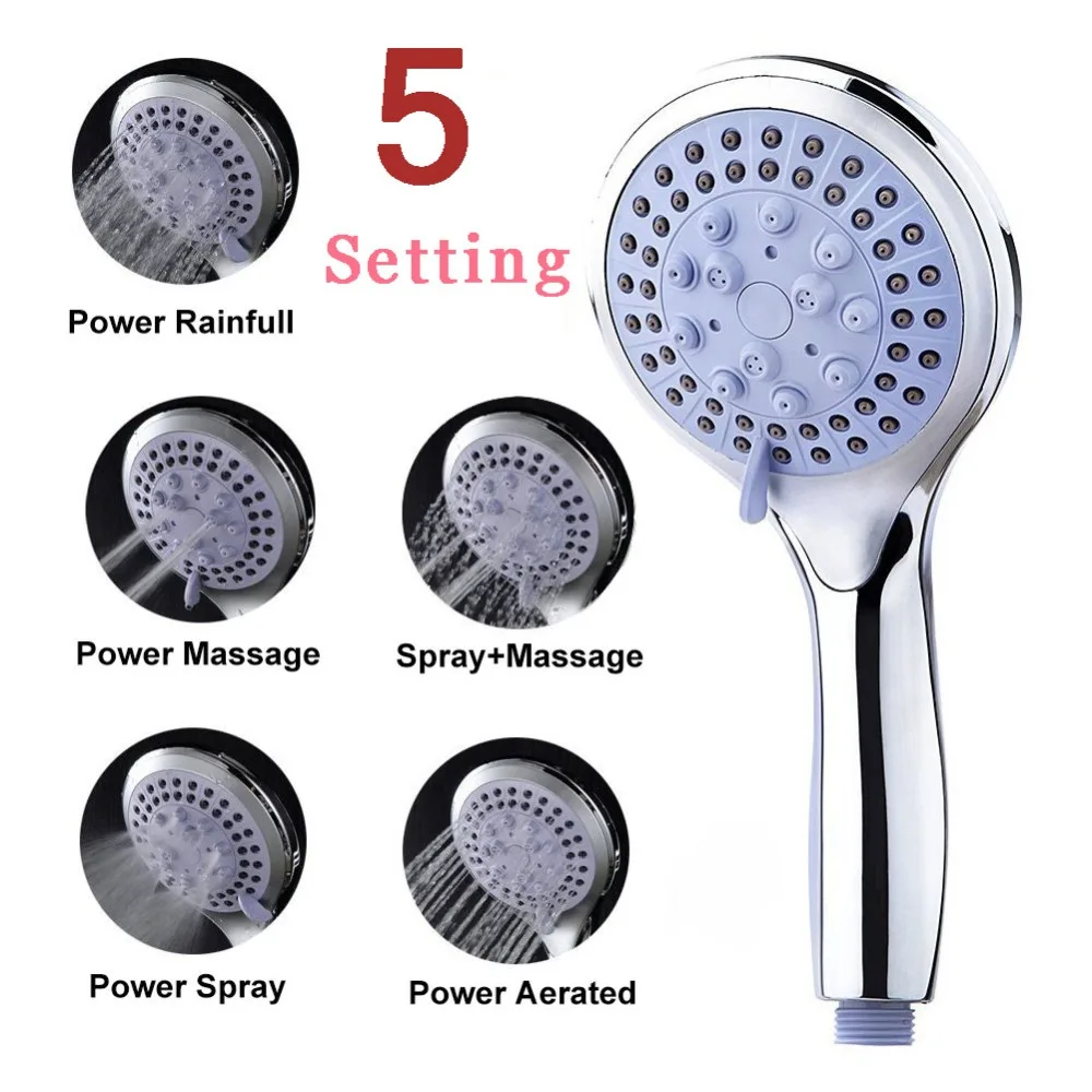 Zhangji 5 Function Round Rain Shower Head Set with Shower Hose Shower Holder For Bathroom Top Quality Two colors Send Randomly