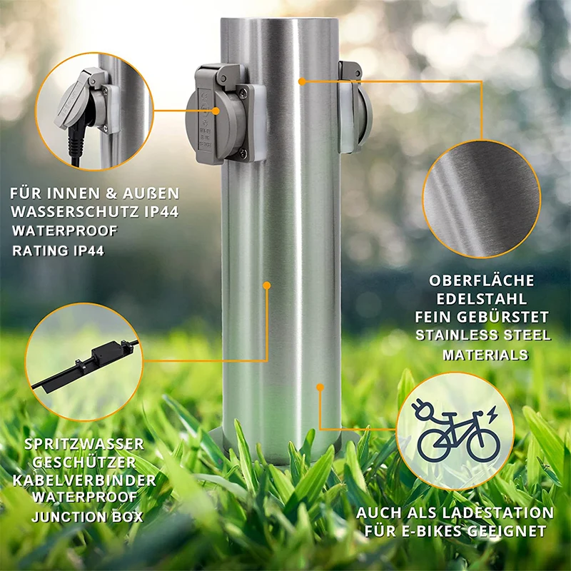 Outside Socket 2-Way 3680W 16A EU Socket Electrical outlet Waterproof Energy Column Garden Socket For Lawn Mower Hedge Trimmer