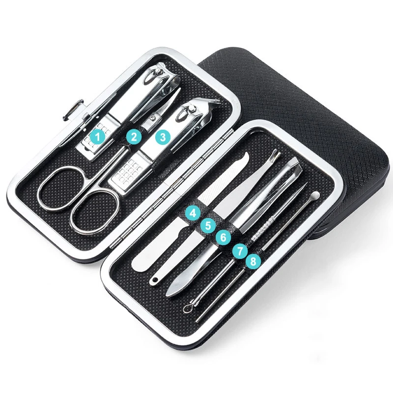 8pcs/set Stainless Steel Nail Clippers Set Scissores Tweezer Ear Pick Multi-Function Daily Hand Foot Care Tools Set