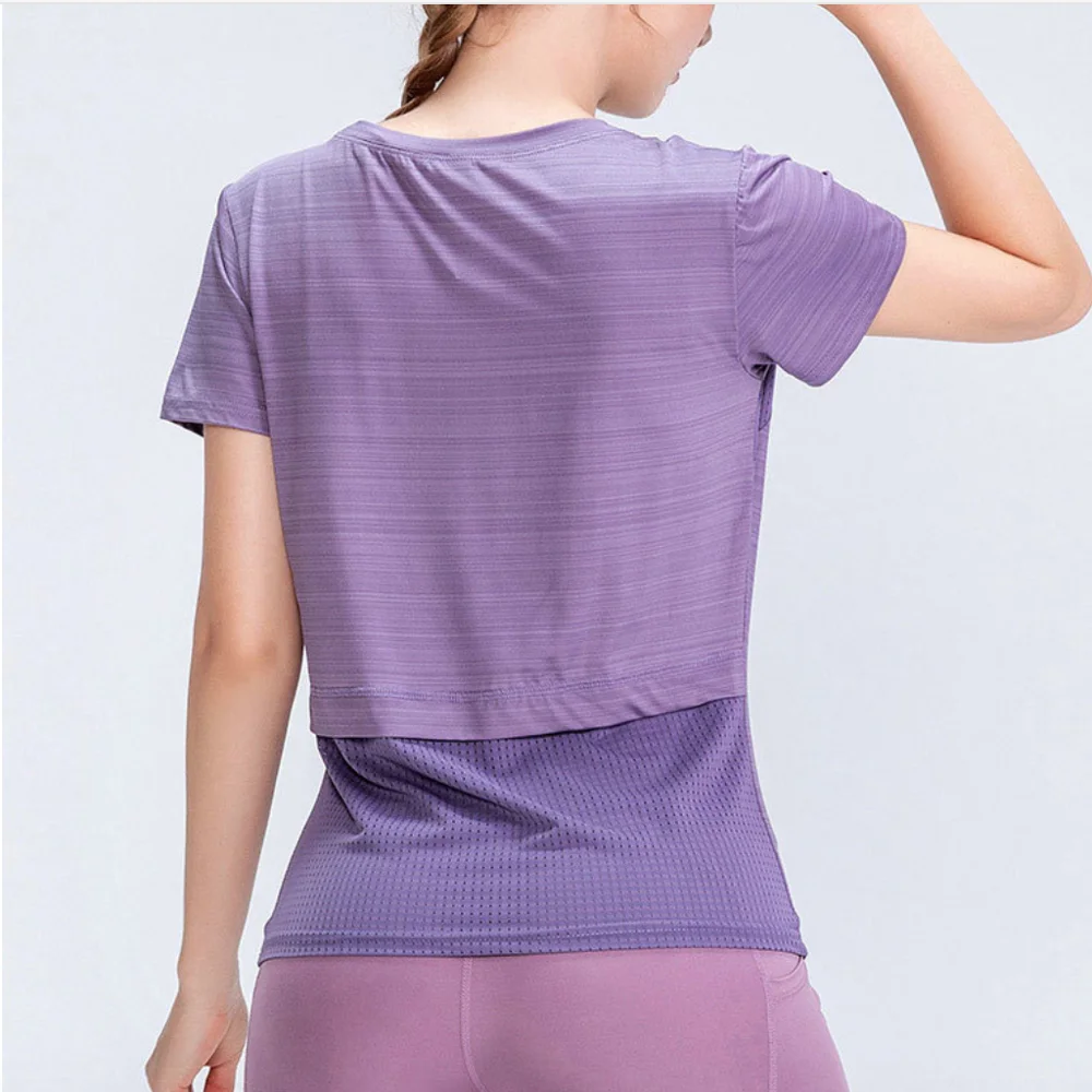 Workout Shirts Mesh Panel Quick Dry Short Sleeve Yoga Tops Gym Shirt For Women Sports Clothes Sportswear Fitness Top Clothing