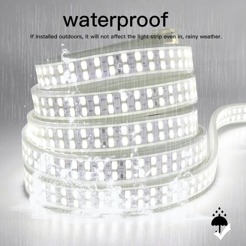 AC 110V 220V Led Strip Super Bright SMD 5730 240Leds/m Double Row Waterproof Flexible Ribbon Tape LED Stripe Light With Switch