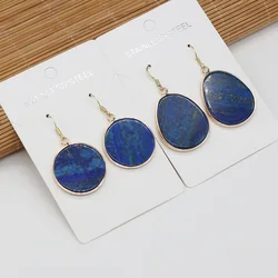 2020 Unique Dangle Earrings for Women Natural Stone Lapis Lazuli Ear Drop Fashion Jewelry Handmade Gems Art Earring Gift