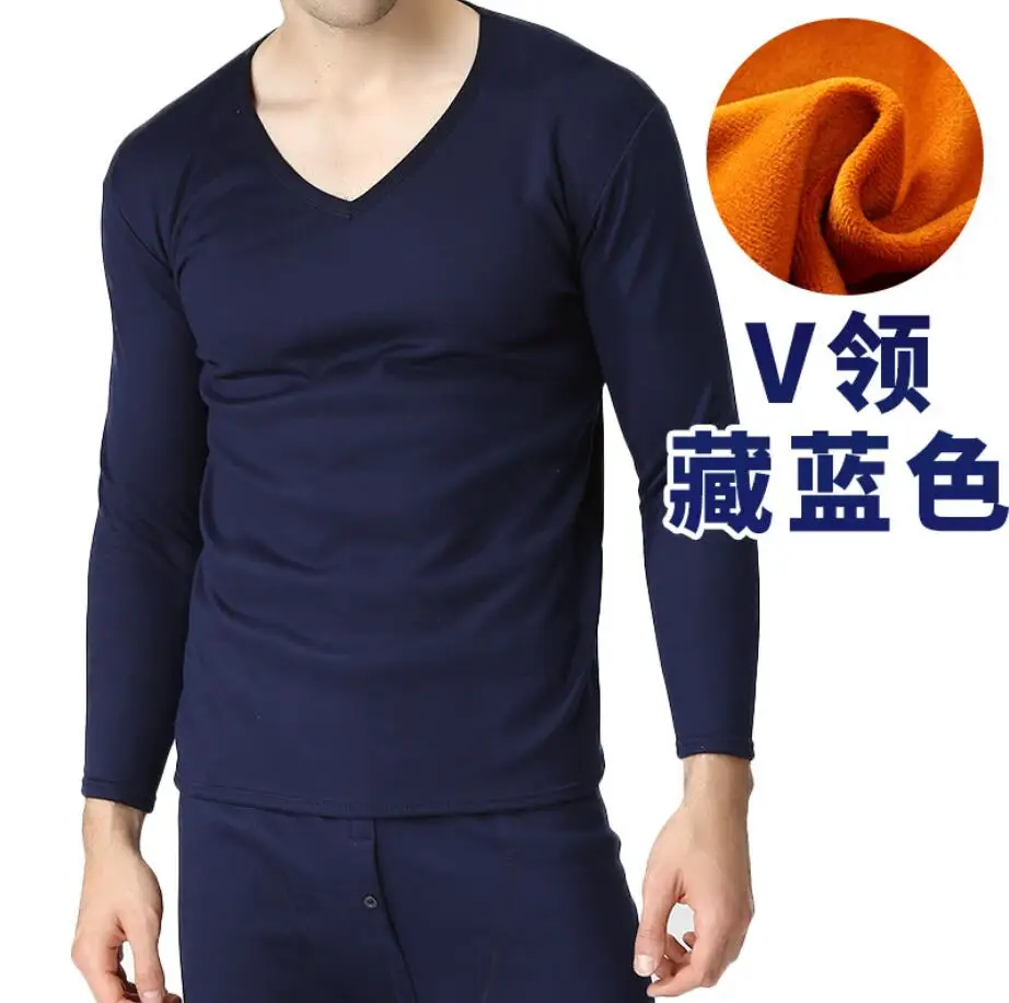 Winter Fleece Thicken Tops Large Size 8XL 9XL Men's Thermal Underwear Tops V Neck Long Sleeve 5XL Black Wine Red Cotton Tops