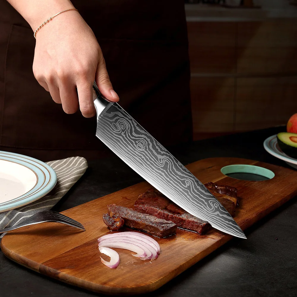 XITUO  Japanese chef knife set Damascus steel Pattern kitchen knives Cleaver Paring Santoku Slicing Utility Fruit knife