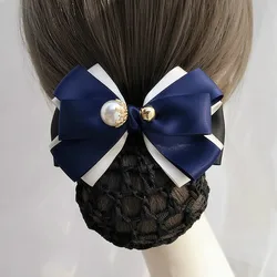 New Arrival Handmade Ribbon Bow Hair Pins for Women Fabric Pearl Bun Hair Clips Cover Snood Net Satin Hair Jewelry Accessories