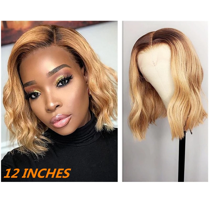 Blonde Lace Front Pruik Ombre Menselijk Haar Pruik 13X6 Kant Korte Bob Pruiken Wave Pre Geplukt Pruik Met pony Voor Zwarte Vrouwen Nabeauty 150