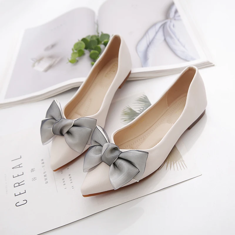 Woman shoes Flattie Hundred and Up Bow Tie Flat Shoes Soft Omelette Shoes Pointed Flat Shoes for Woman