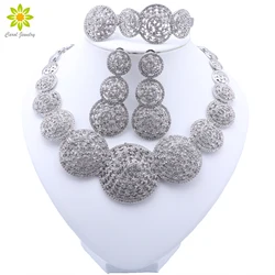 High Quality Dubai Silver Plated Jewelry Set For Women African Beads Jewlery Fashion Necklace Earring Bracelet Ring Jewelry Set