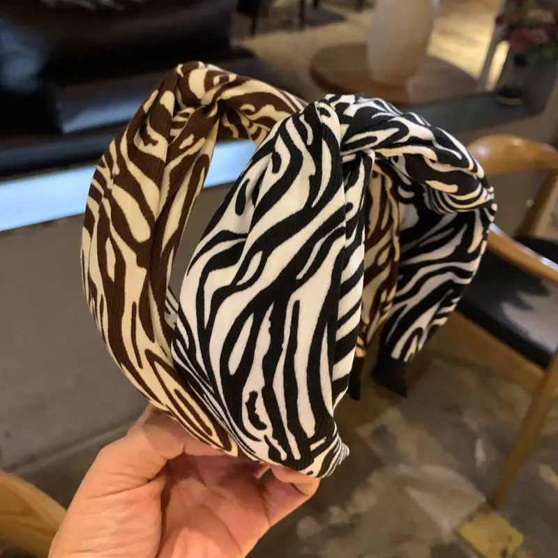 New Trendy Hair Headband Cross Lovely Zebra Striped Print Women Hair Accessories Wide Hairbands All Match Headdress Hair Hoop