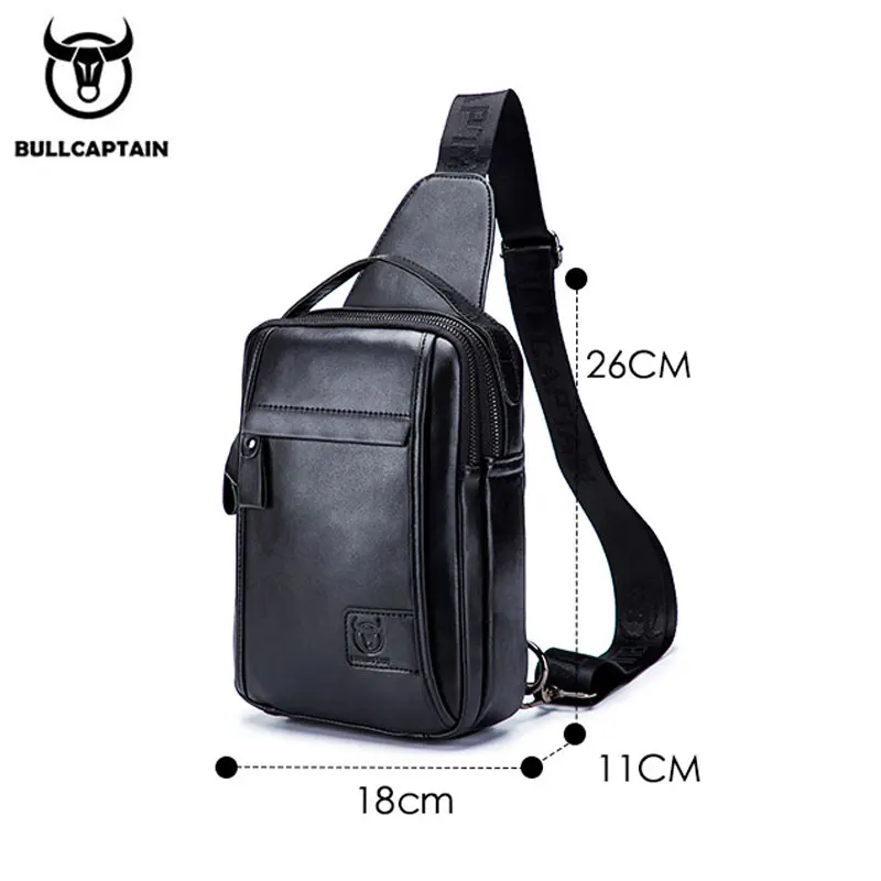 BULLCAPTAIN Genuine Leather Men\'s Chest Bag Multi Function Bag Can Accommodate 7.9 Inch IPai Pocket Fashion Men\'s Crossbody Bag