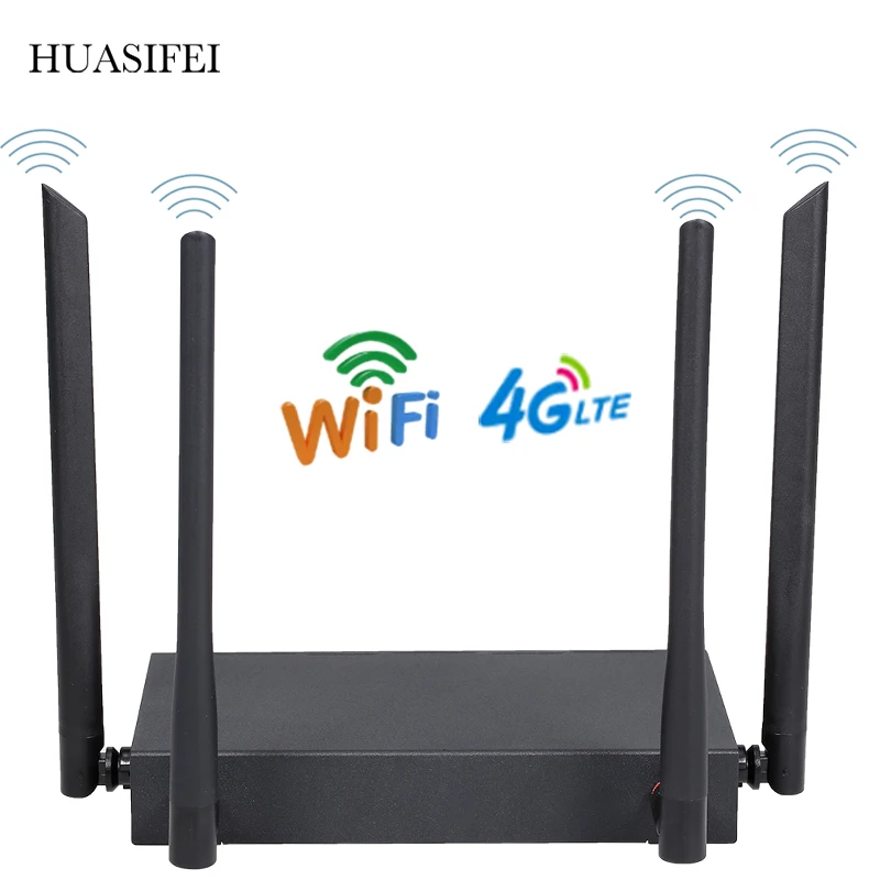 HUASIFEI Router Wifi 4G Kartu Sim 4G Antena Eksternal 4G Router Modem VPN Port WAN/LAN dengan 4 Antena Eksternal
