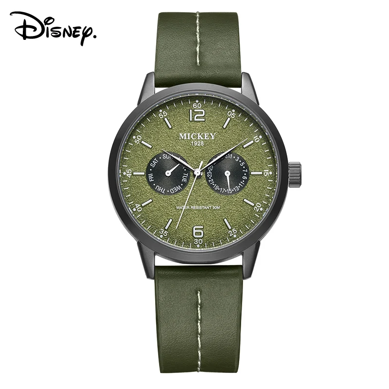 Disney Official Mens Fashion Casual Japan Quartz Wristwatches Calendar Army Green Owl Design Dial Male Clock Relogio Masculino