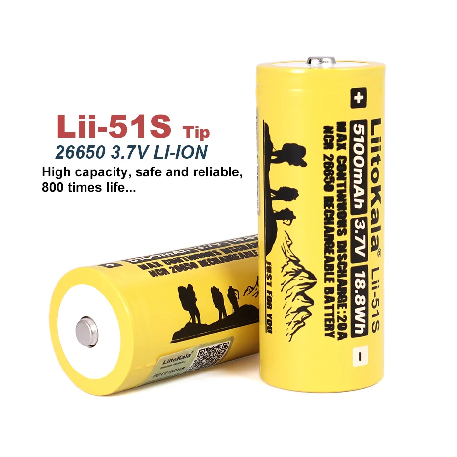 

1-10PCS Liitokala LII-51S 26650 20A 3.7V Power Rechargeable Lithium Battery 26650A 5100mA Suitable For Flashlight (NO PCB)