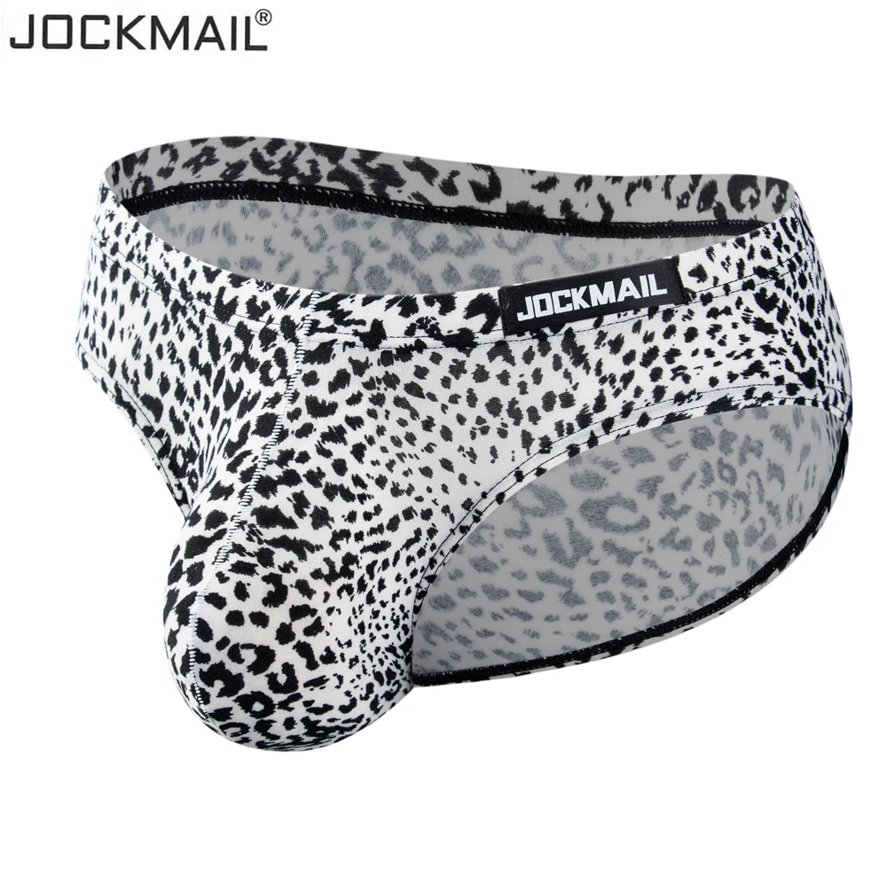 Jockmail Sexy Men Bikini Brief Underwear Leopard Grain Penis Pouch Jockstrap G-strings Thong Cuecas Gay Male Panties Slip Homme