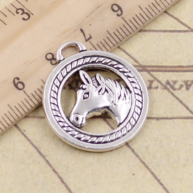 10pcs Charms circle horse head 29x25mm Tibetan Bronze Silver Color Pendants Antique Jewelry Making DIY Handmade Craft