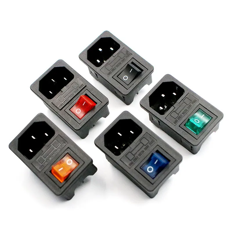 

With 10A Fuse! Red Rocker Switch Fused IEC320 C14 Inlet Power Socket Fuse Switch Connector Plug Connector Red Green Blue Black