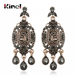 Kinel 2020 New Boho Ethnic Big Drop Earrings Antique Gold Beach Gray Crystal Bridal Earrings For Women Vintage Jewelry