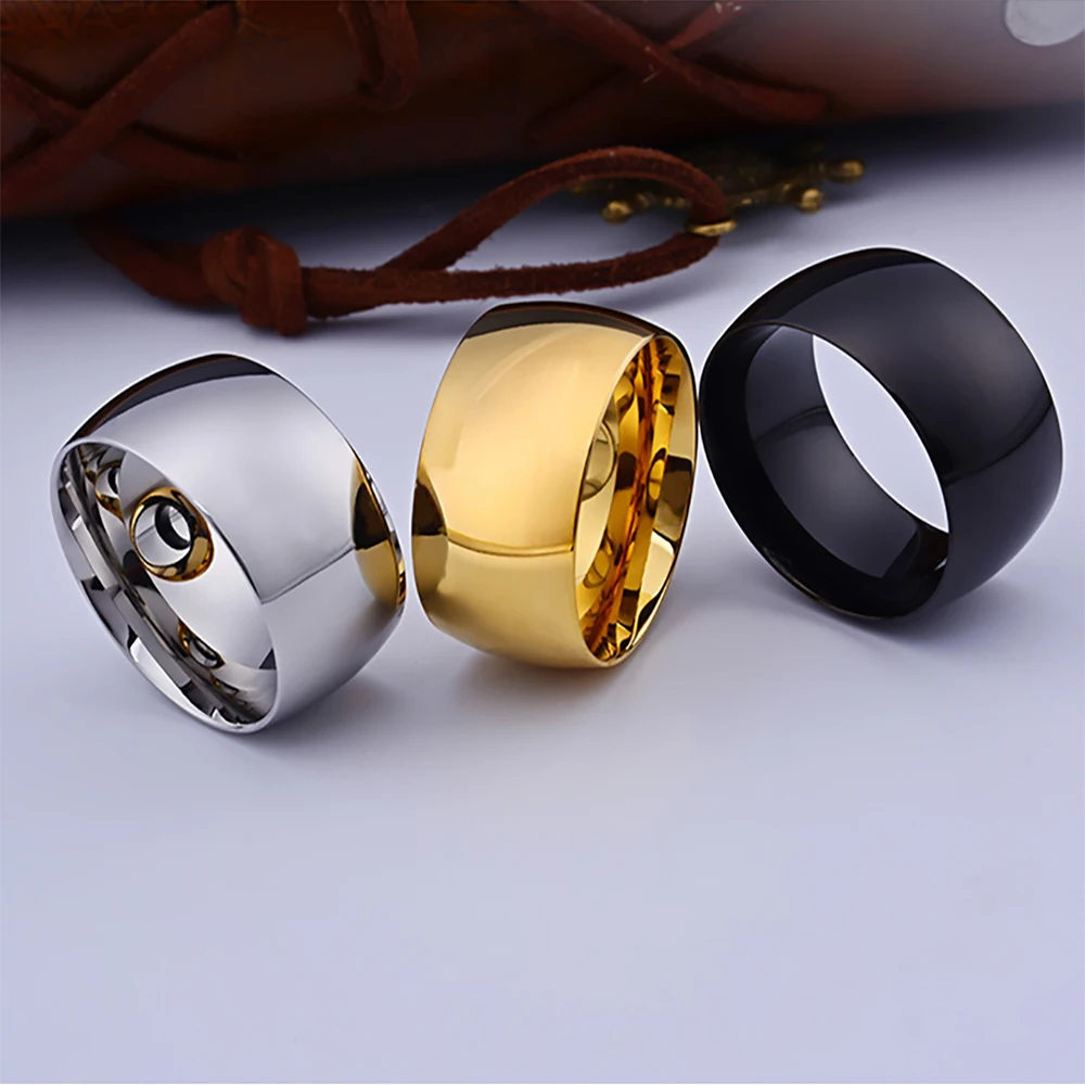 Simple 11mm Wide Large Ring For Men Super Wide Silver Gold Black Color Ring Smooth Classic Simple Ring Wedding Jewelry