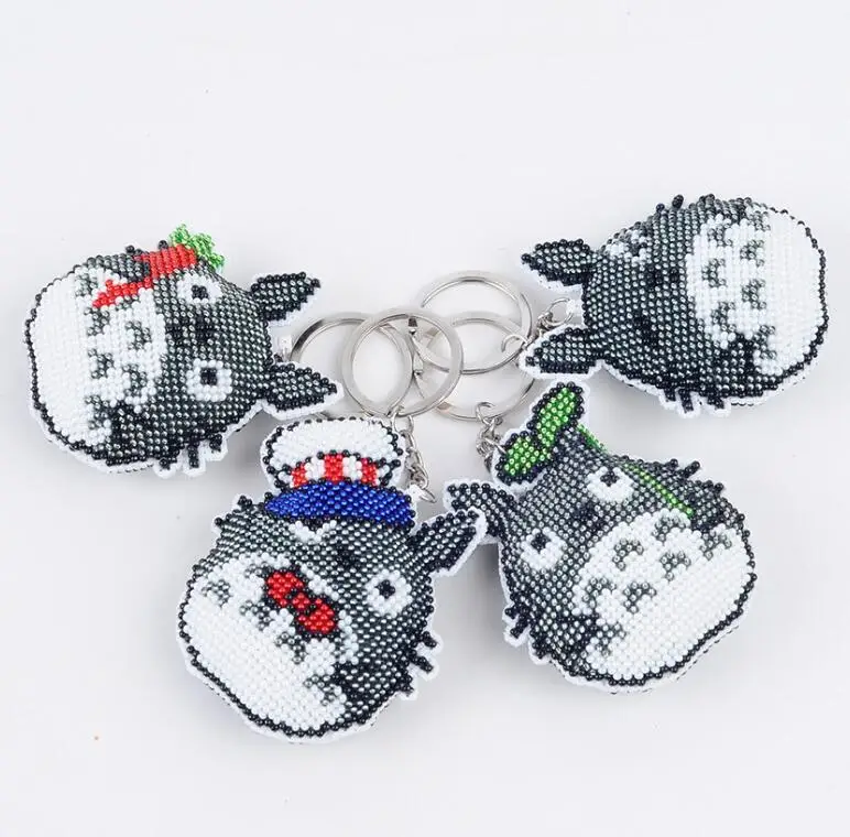 Cartoon bead cross stitch kit animal printed stamped 14ct plastic canvas DIY handmade craft needlework Keychain phone plug