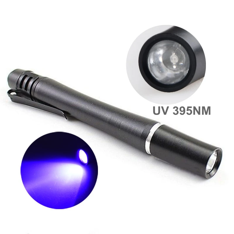 Satışa taşınabilir Mini UV kalem işık Ultra Violet LED kalem fener 365nm Money Money para tespit için klip ile Penlight LED