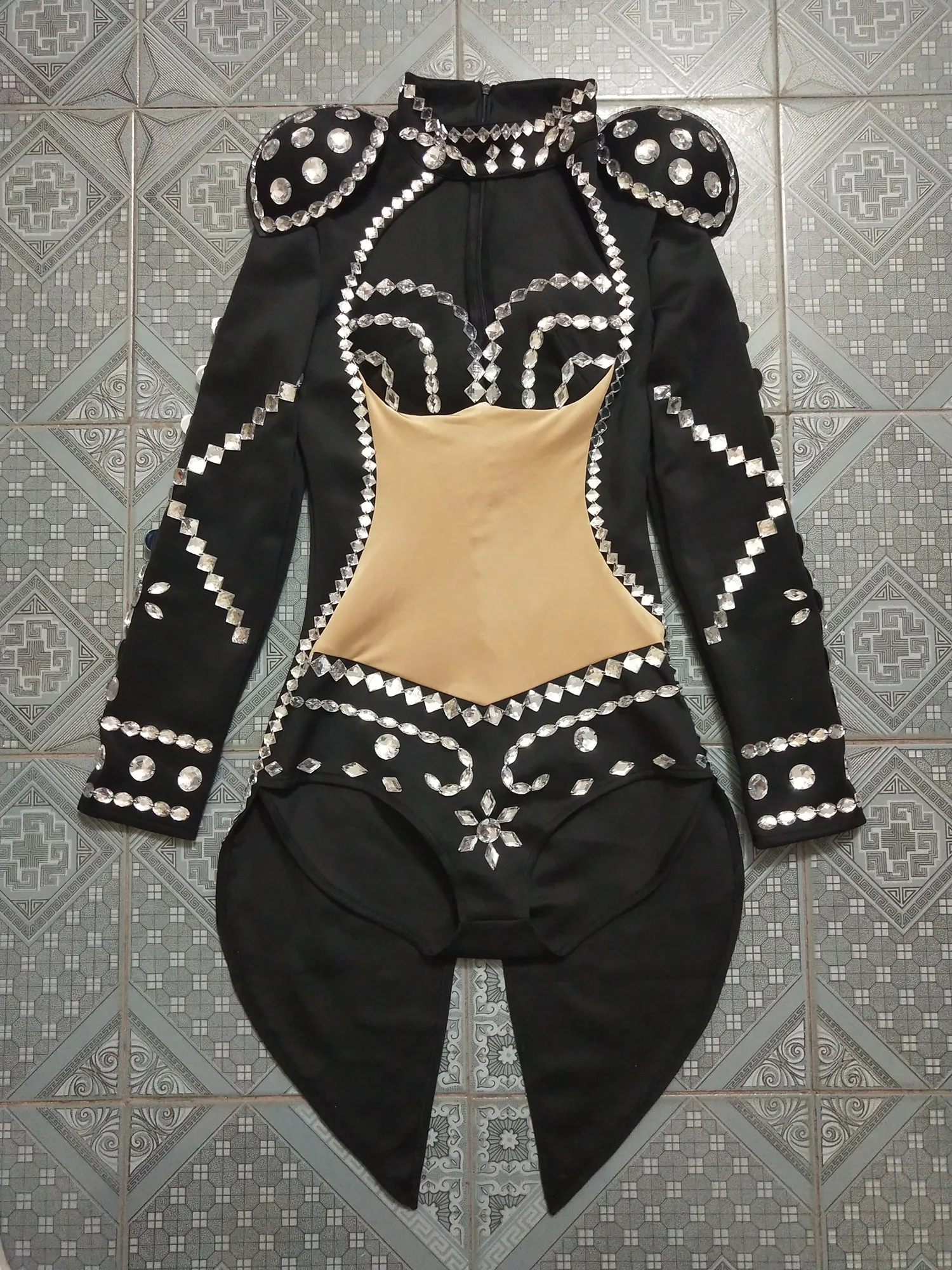 Red Black Rhinestones Bodysuit Female Singer Dancer Stage Wear Nightclub Bar Jazz Dance Performance Show Swallowtail Costume