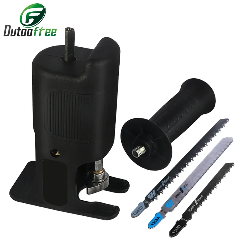 Adaptor Gergaji Resiprokal Portabel Bor Elektrik Dimodifikasi Jig Saw Elektrik Alat Mesin Pemotong Kayu dengan 3 Pisau