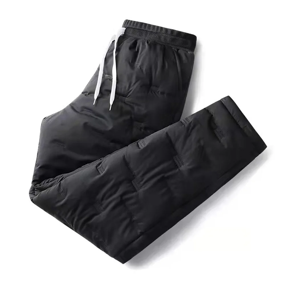 Winter 2021 Down Men Pants Solid Color Wear Resistant Thicken Elastic Waist Pockets Down Pants Windproof Extra Thick for Home