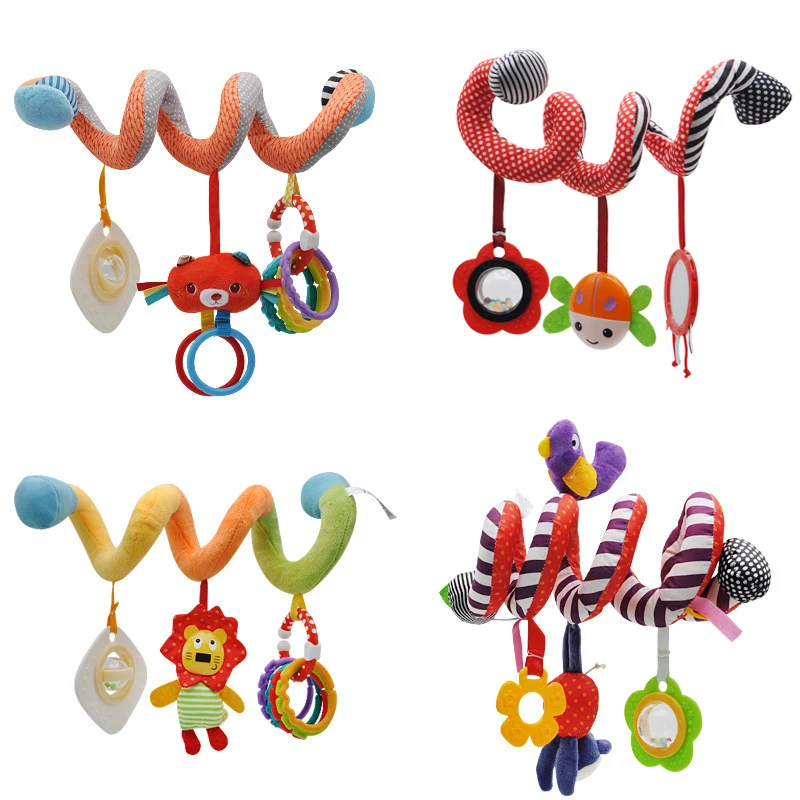 รถเข็นเด็กทารกจี้เตียงไขลานของเล่น Plush Comfort ตุ๊กตา Rainbow Teether Rattle การ์ตูนสัตว์แขวน Bell ของขวัญสำหรับ3เดือน +