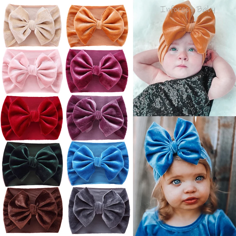 

Newborn Baby Headband 12cm Wide Girl Elastic Hair Band Velvet Big Bow Winter Knot Turban For ChildrenToddler Hair Accessories