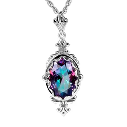 Fashion Pendant Women Handmade Mystic Rainbow Lab Topaz Stone Bohemia 925 Sterling Silver Necklace Pendant Party Vintage Jewelry