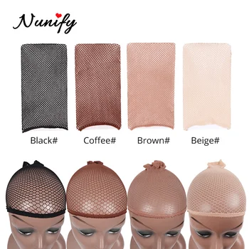 Nunify 2 Pieces/Pack Wig Cap Hair Net For Weave Hairnets Wig Nets Stretch Mesh Wig Cap For Making Wigs Free Size Black Beige