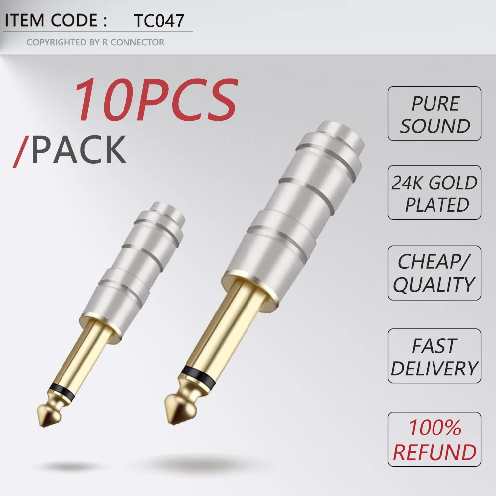 10pcs 6.35mm Mono Audio Jack Connector Sophomore Pearl Plug Microphone Nickel Plated