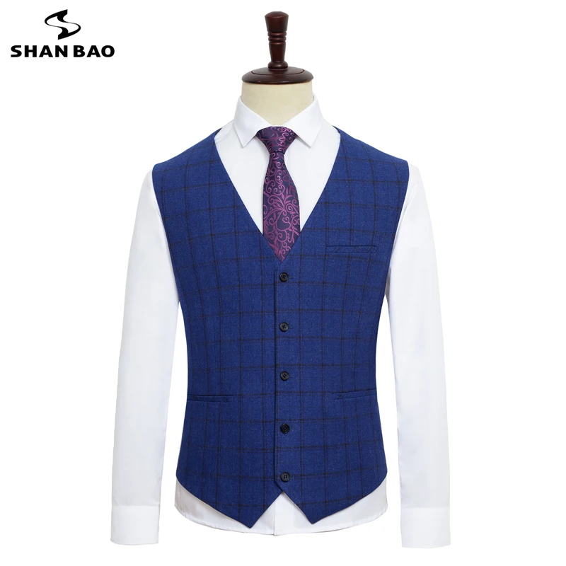 

SHAN BAO 6XL 7XL 8XL 9XL Plus Size Plaid Suit Vest 2022 Classic Brand Clothing Business Casual Men's Wedding Banquet Office Vest