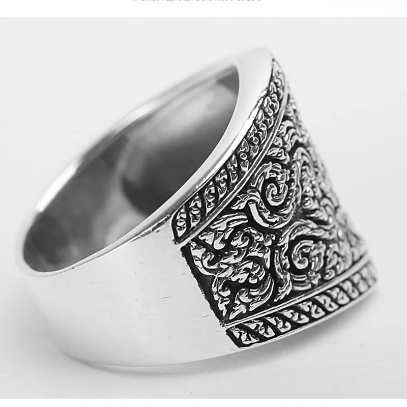 BOCAI New S925 Silver Jewelry Accessories Vintage CarvedIndividual Classical Wide-Faced  Ring for Man and Woman Wholesale