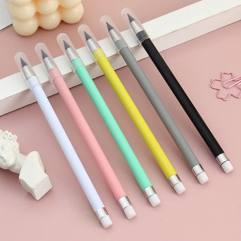 Black Technology Eternal Inkless pencil with eraser cute pencil student practice pen school Plastic pen holder office pencil kid