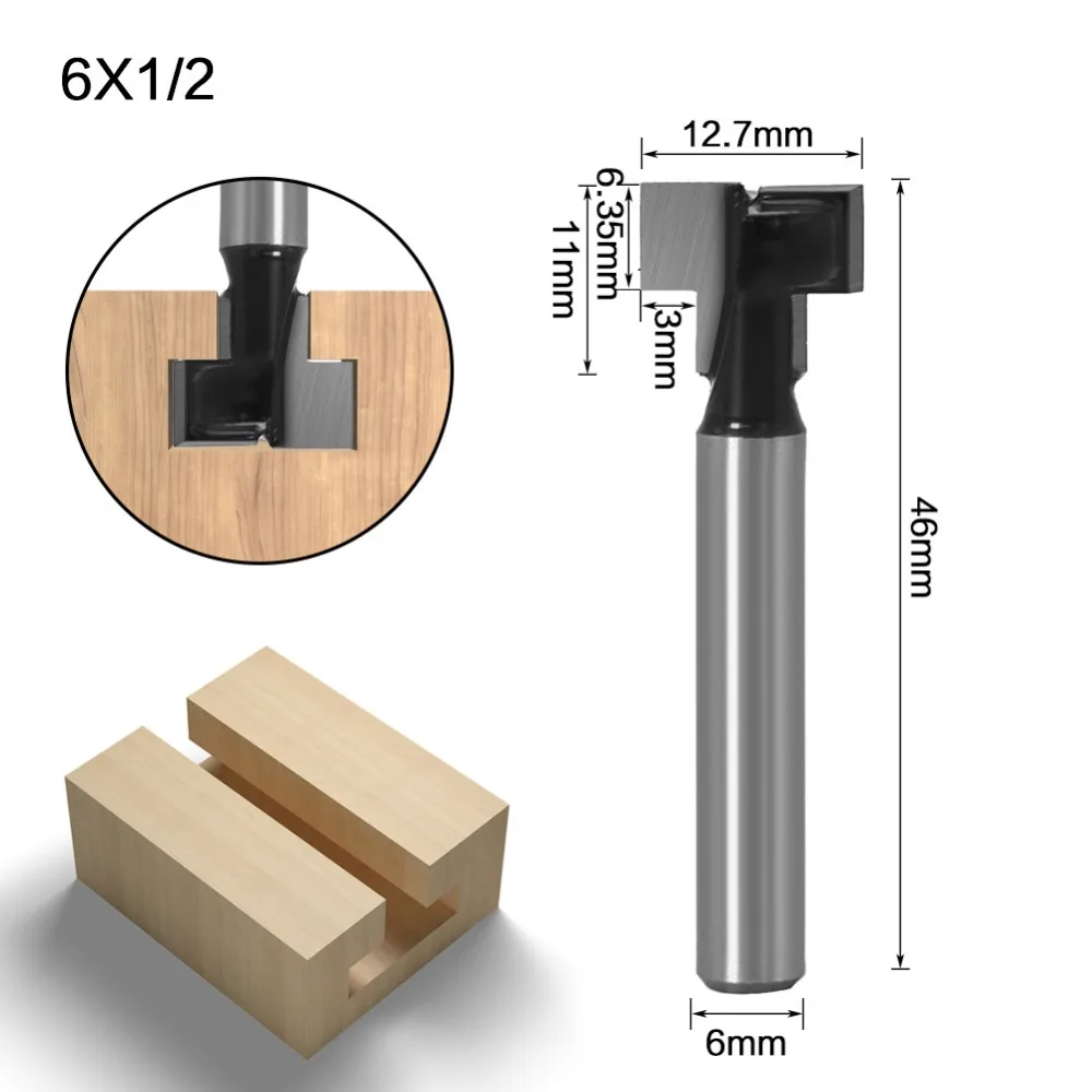 1/4 "6mm 8mm Schaft T-Slot Cutter Router Bit Set Hex Bolzen Schlüssel Loch Bits T schlitzen Fräser Für Holz Holzbearbeitung – Detail 10