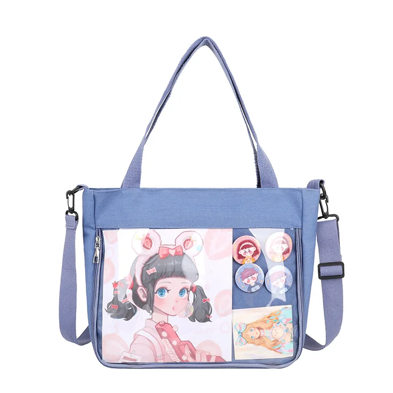 Japanese Harajuku JK Canvas Bag For Women Transparent Pocket Itabag Mochila High School Girls Uniform JK Crossbody Shoulder Bag