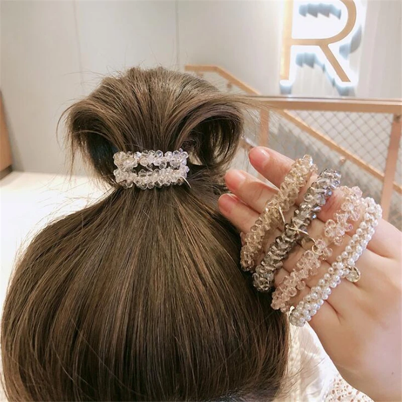 Delle Ragazze Delle donne Coreano del Rhinestone di Stile Fascia Elastica Dei Capelli Nastri Per Capelli Accessori Moda Perle di Capelli di Gomma